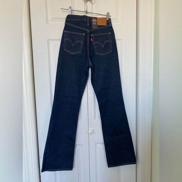 70s Style Levi’s Ribcage Boot Cut & Flare Dark Navy Pants - Picture 4 of 9